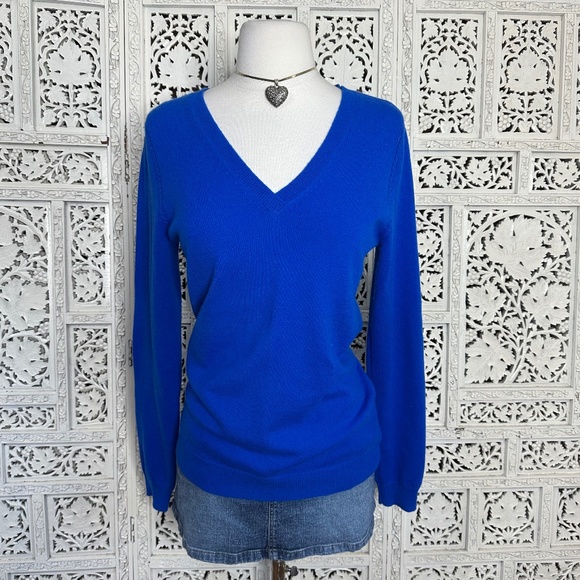 Magaschoni 100% Cashmere Royal Blue V Neck Long Sleeve Soft Sweater Sz Small - Picture 1 of 8